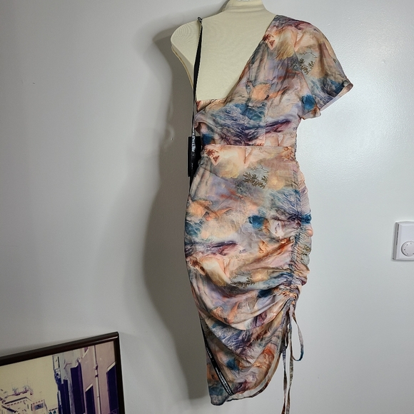 Multi Renaissance Print One Shoulders Ruched Dress - Picture 9 of 15